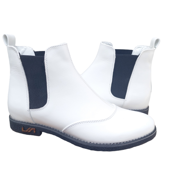 Ghete dama cu elastic din piele naturala alba - imagine 2