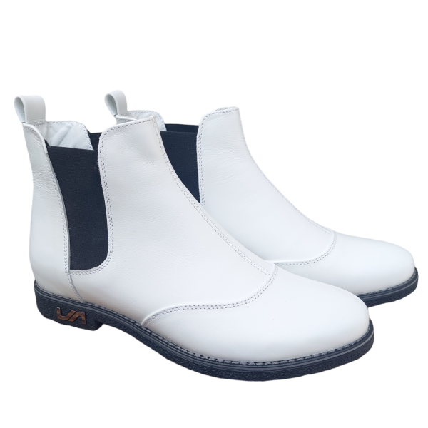 Ghete dama cu elastic din piele naturala alba - imagine 3