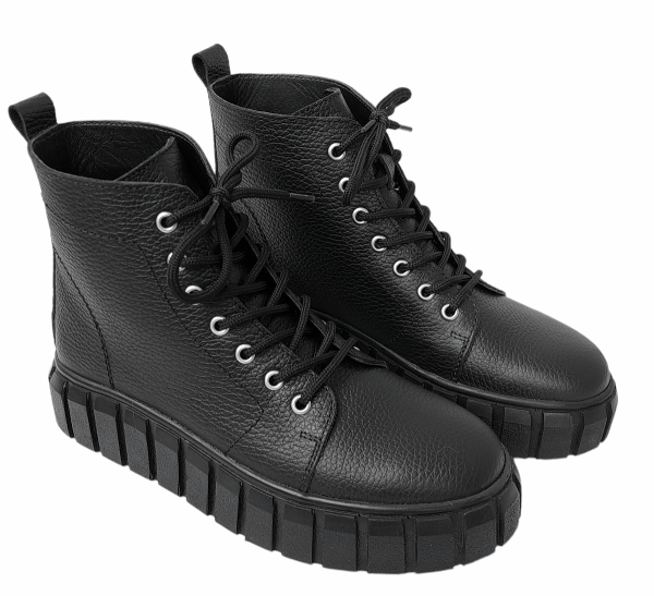 Ghete dama din piele naturala bizonata neagra - imagine 2