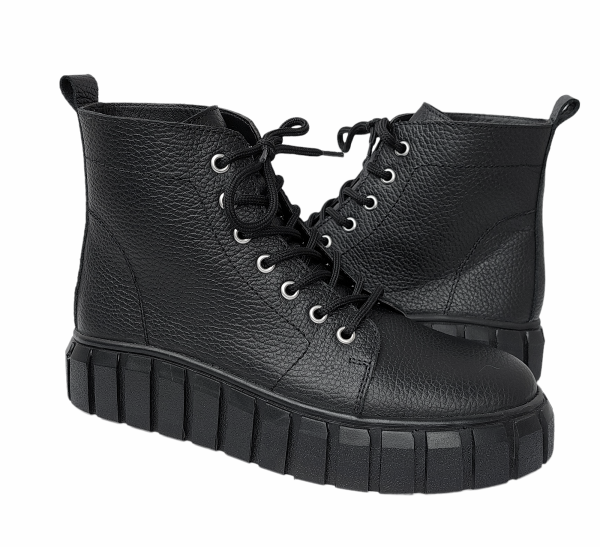 Ghete dama din piele naturala bizonata neagra - imagine 3