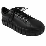 Pantofi dama cu siret din piele naturala neagra