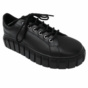 Pantofi dama cu siret din piele naturala neagra