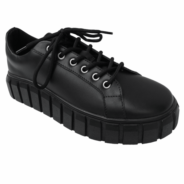 Pantofi dama cu siret din piele naturala neagra