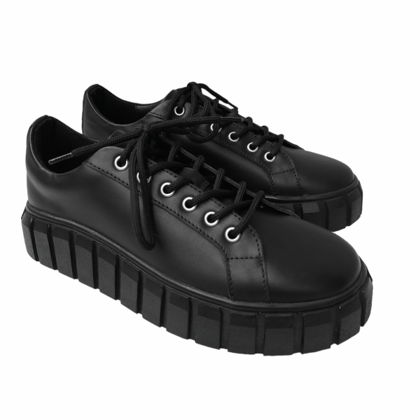 Pantofi dama cu siret din piele naturala neagra - imagine 3
