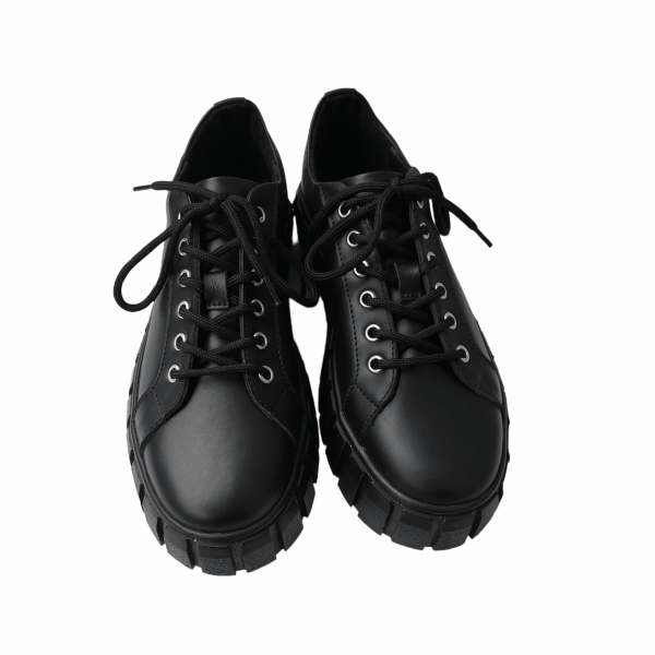 Pantofi dama cu siret din piele naturala neagra - imagine 4