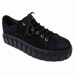Pantofi dama cu siret din piele naturala intoarsa neagra