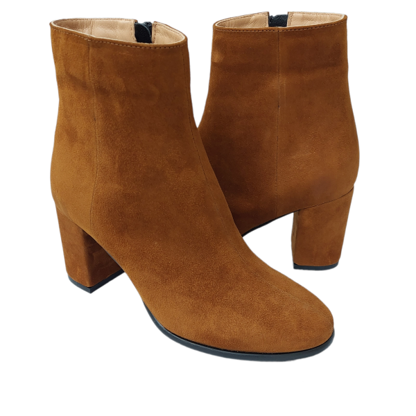 Ghete dama cu toc din piele naturala intoarsa camel - imagine 2