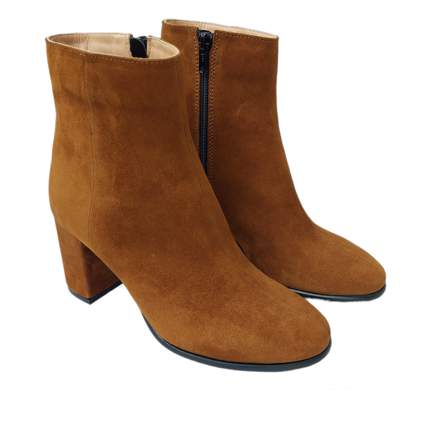 Ghete dama cu toc din piele naturala intoarsa camel - imagine 3
