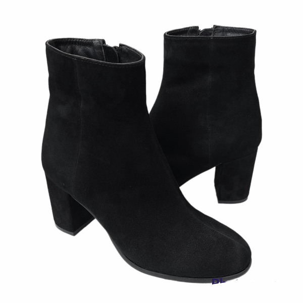 Ghete dama cu toc din piele naturala intoarsa neagra - imagine 2