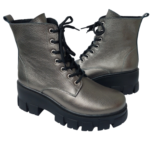 Ghete dama piele naturala bizonata bronze - imagine 2