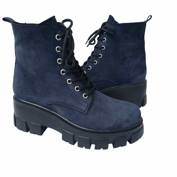 Ghete dama piele naturala intoarsa bleumarin - imagine 3