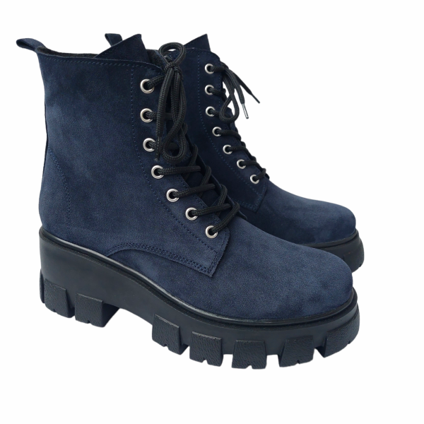 Ghete dama piele naturala intoarsa bleumarin - imagine 2
