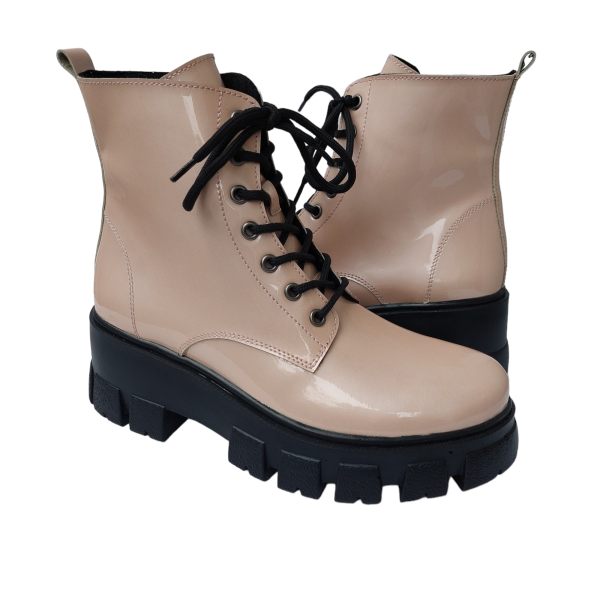 Ghete dama piele naturala lacuita roz-nude - imagine 2