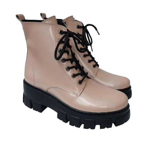 Ghete dama piele naturala lacuita roz-nude - imagine 3
