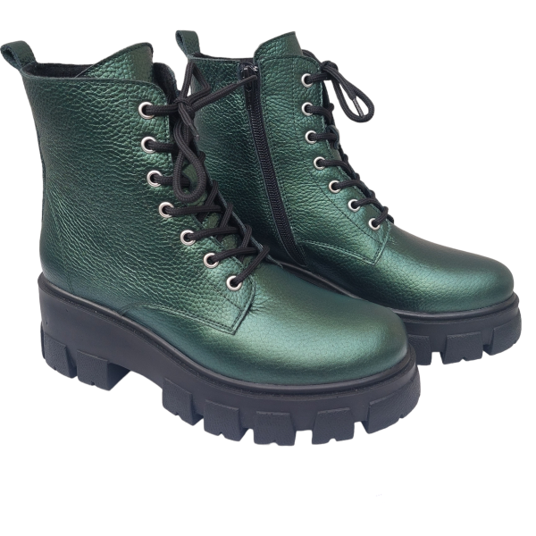 Ghete dama piele naturala bizonata verde - imagine 3