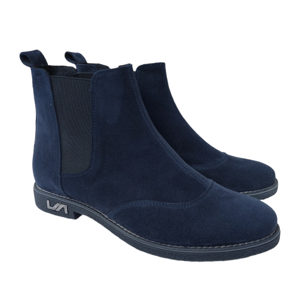 Ghete dama cu elastic din piele naturala intoarsa bleumarin - imagine 3