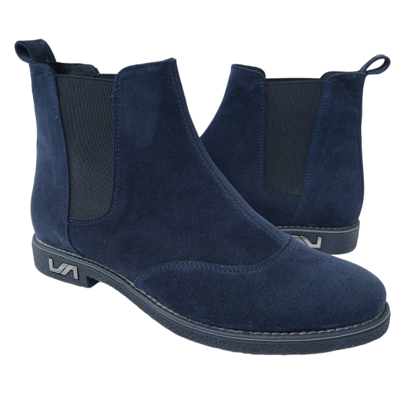 Ghete dama cu elastic din piele naturala intoarsa bleumarin - imagine 2