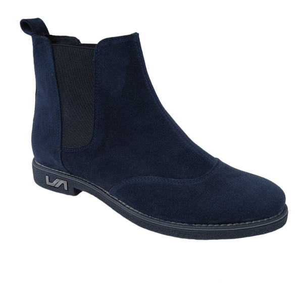 Ghete dama cu elastic din piele naturala intoarsa bleumarin