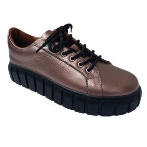 Pantofi dama cu siret din piele naturala bizonata rose-gold