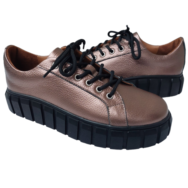 Pantofi dama cu siret din piele naturala bizonata rose-gold - imagine 2