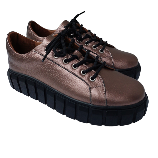 Pantofi dama cu siret din piele naturala bizonata rose-gold - imagine 3