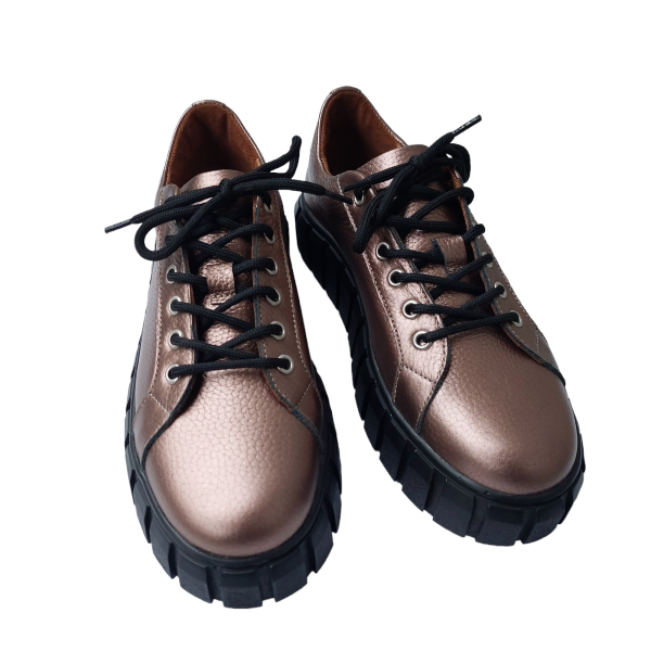 Pantofi dama cu siret din piele naturala bizonata rose-gold - imagine 4