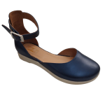 Balerini decupati cu bareta din piele naturala albastru sidef