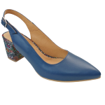 Pantofi decupati cu toc gros din piele naturala bleumarin