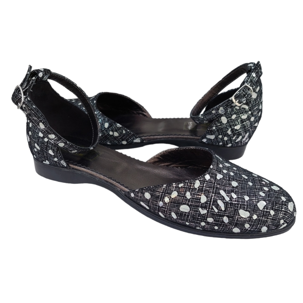 Balerini decupati din piele naturala neagra cu print - imagine 2