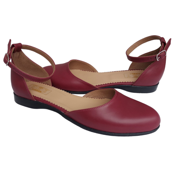 Balerini decupati din piele naturala bordo - imagine 2