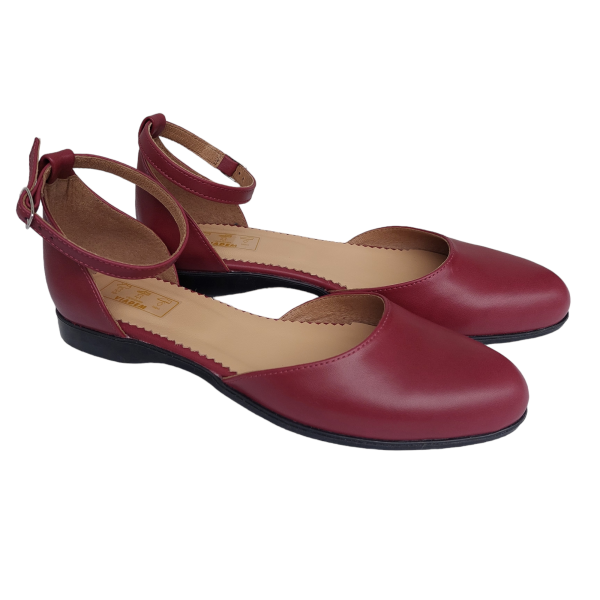 Balerini decupati din piele naturala bordo - imagine 3