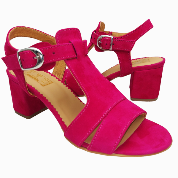 Sandale dama din piele naturala intoarsa fucsia - imagine 2