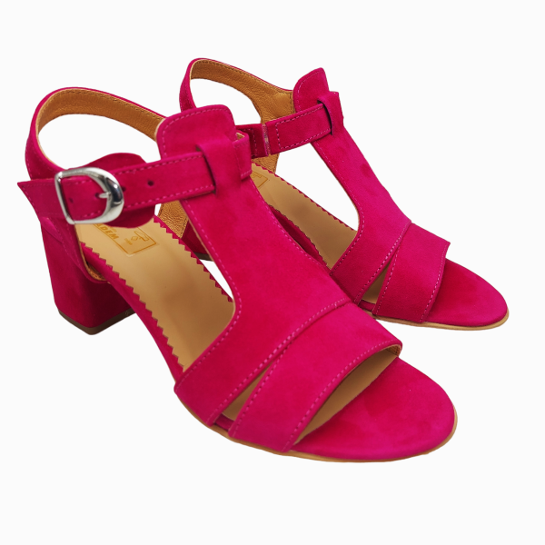 Sandale dama din piele naturala intoarsa fucsia - imagine 3