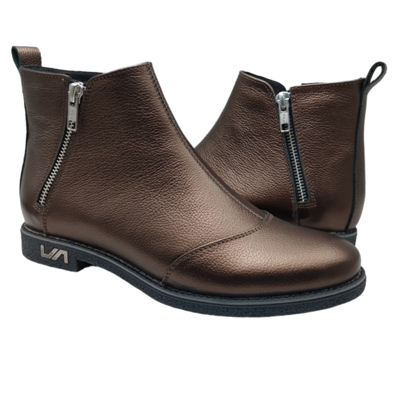 Ghete dama din piele naturala bizonata bronz - imagine 2