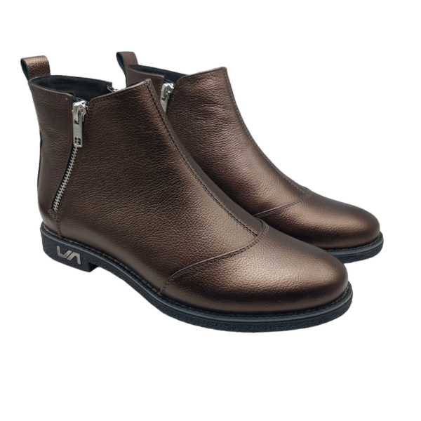 Ghete dama din piele naturala bizonata bronz - imagine 3