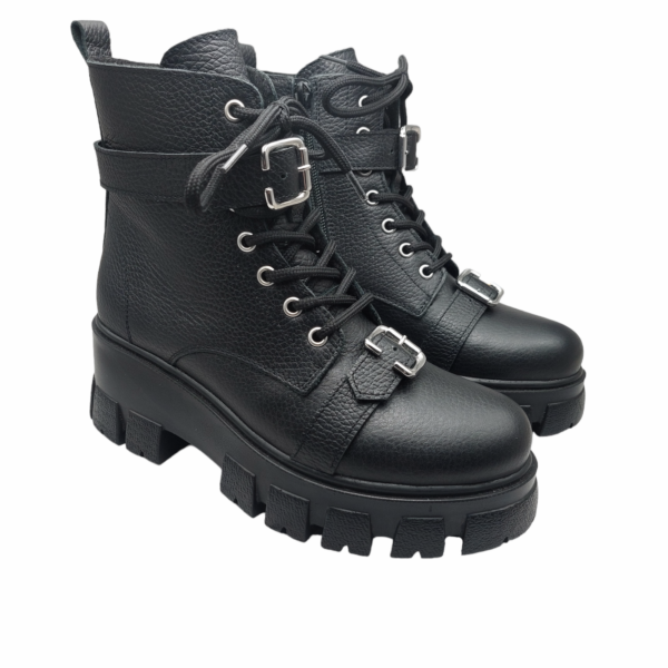 Ghete dama cu catarame din piele naturala neagra bizonta - imagine 3