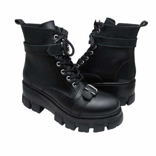 Ghete dama cu catarame din piele naturala neagra - imagine 2