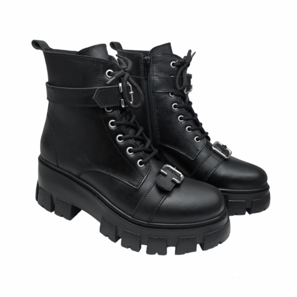 Ghete dama cu catarame din piele naturala neagra - imagine 3