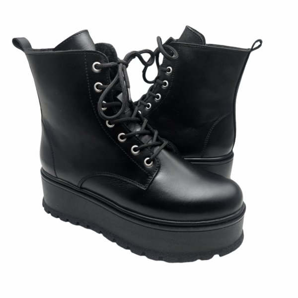 Ghete dama cu platforma din piele naturala neagra - imagine 2