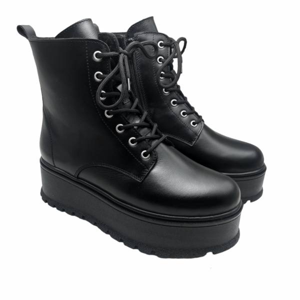 Ghete dama cu platforma din piele naturala neagra - imagine 3