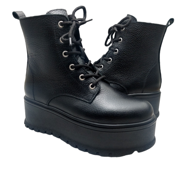Ghete cu platforma din piele naturala neagra bizonata - imagine 2