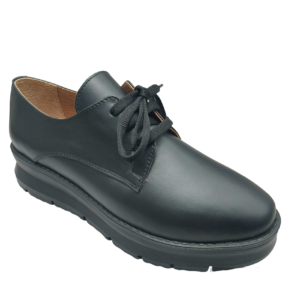 Pantofi dama cu siret din piele naturala neagra