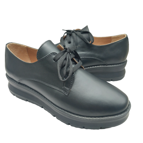 Pantofi dama cu siret din piele naturala neagra - imagine 2