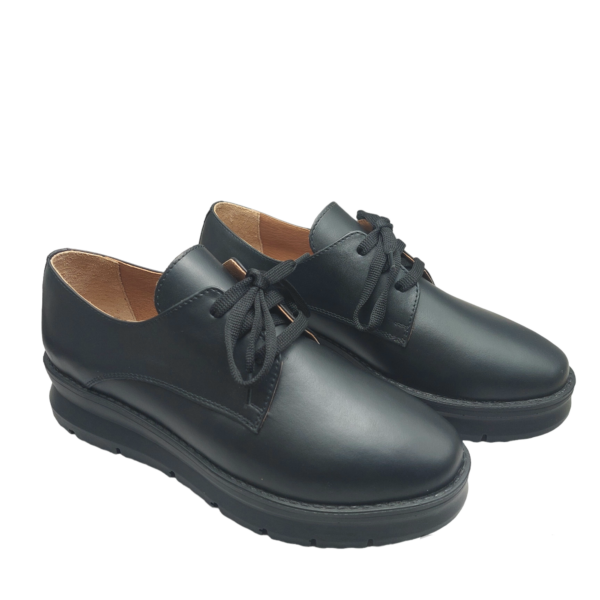 Pantofi dama cu siret din piele naturala neagra - imagine 3