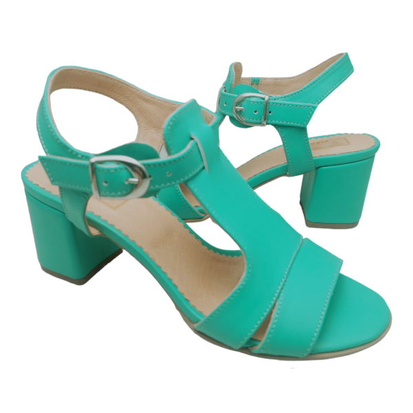 Sandale dama din piele naturala verde turcoaz - imagine 2