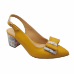 Pantofi decupati cu fundita din piele naturala mustar