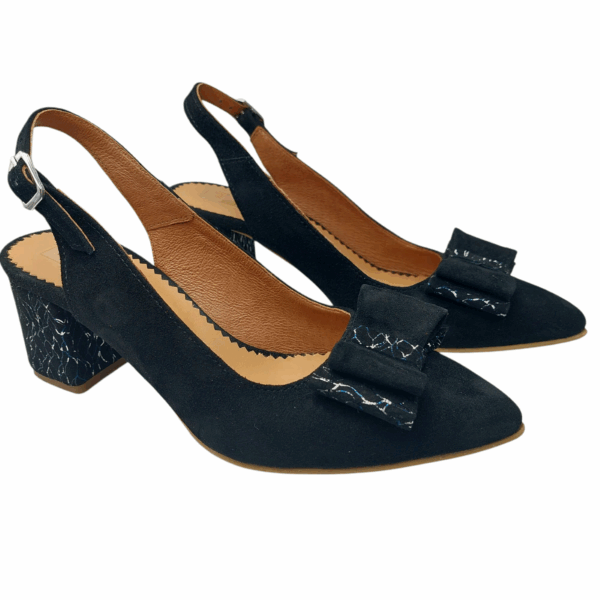 Pantofi decupati cu fundita din piele naturala intoarsa neagra - imagine 3