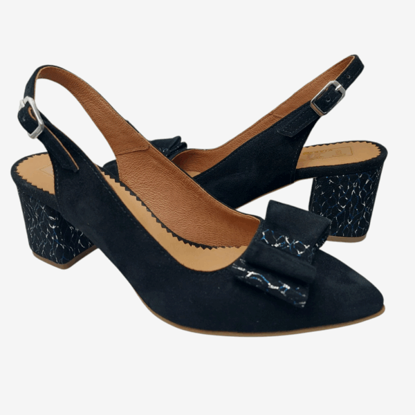 Pantofi decupati cu fundita din piele naturala intoarsa neagra - imagine 2