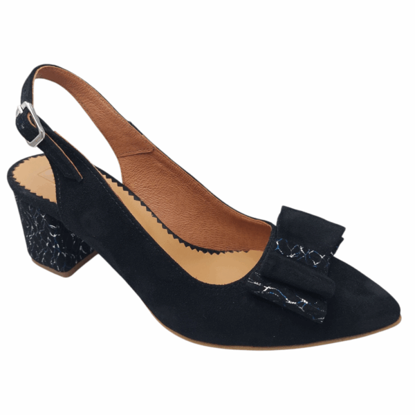 Pantofi decupati cu fundita din piele naturala intoarsa neagra