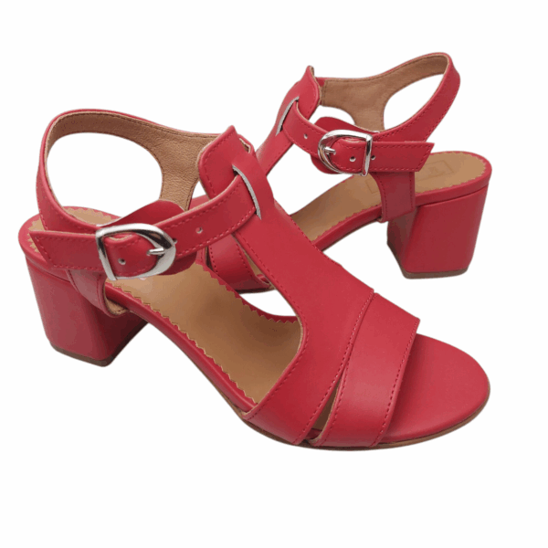 Sandale dama din piele naturala rosie - imagine 2